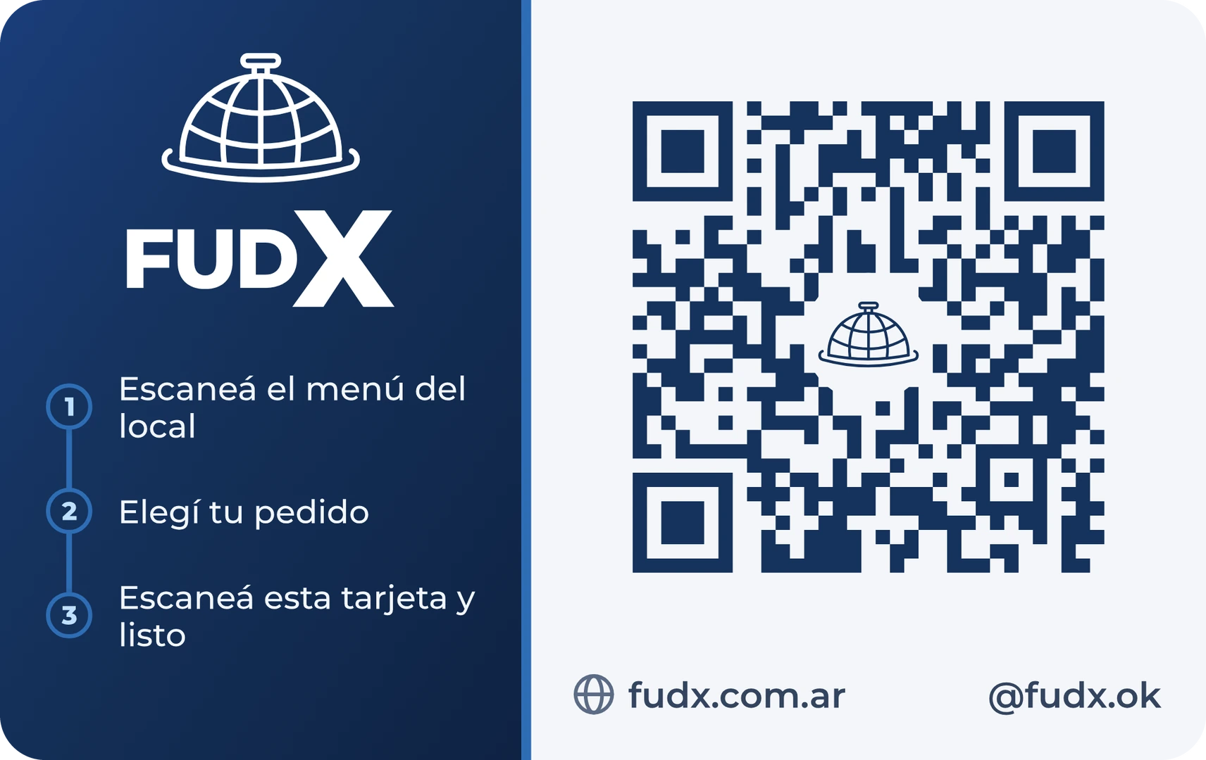 Frente de la tarjeta QR de mesa de FudX